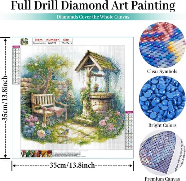 Trädgård Diamantkonstkits för Vuxna, Diamantmålning Kits för Vuxna Beginners, DIY Full 5D Round Drill Gem Konstkits som Gave, Hemma Väggdekoration 13,