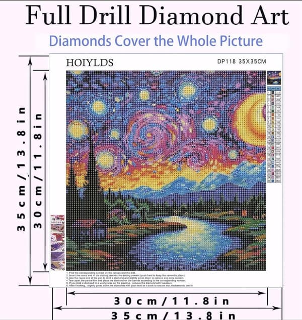Bomclap Stjärnklar Himmel Diamantmålning - 5D DIY Konstkit för Vuxna & Nybörjare 35x35 cm (Fullt Utrustad)