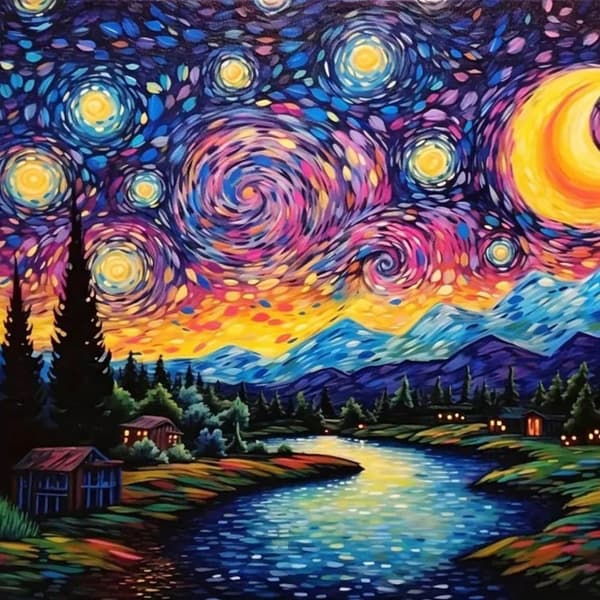 Bomclap Stjärnklar Himmel Diamantmålning - 5D DIY Konstkit för Vuxna & Nybörjare 35x35 cm (Fullt Utrustad)