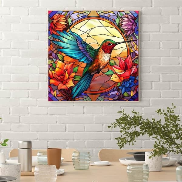 Bomclap Kolibri i Glasstil Diamantkonst - 5D Full Drill DIY Kit 35x35 cm (Väggdekoration)