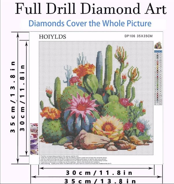 Bomclap Kaktus Diamantmålning - Blomsterdesign Rund Drill Kit för Nybörjare 35x35 cm