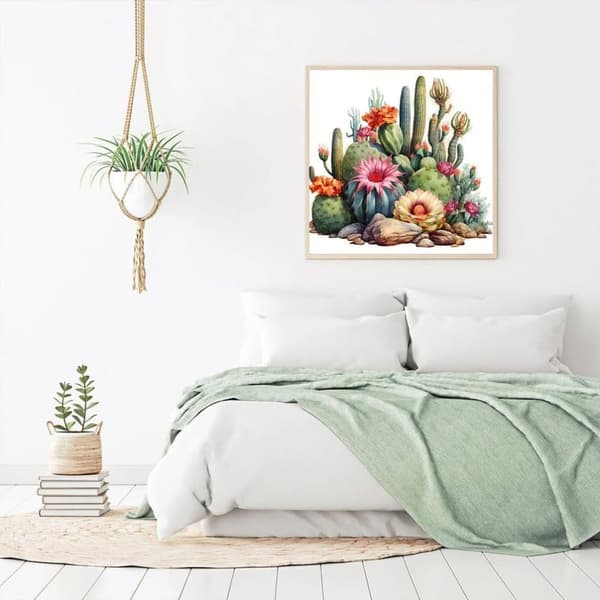 Bomclap Kaktus Diamantmålning - Blomsterdesign Rund Drill Kit för Nybörjare 35x35 cm