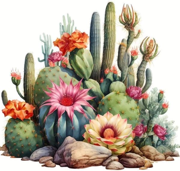 Bomclap Kaktus Diamantmålning - Blomsterdesign Rund Drill Kit för Nybörjare 35x35 cm
