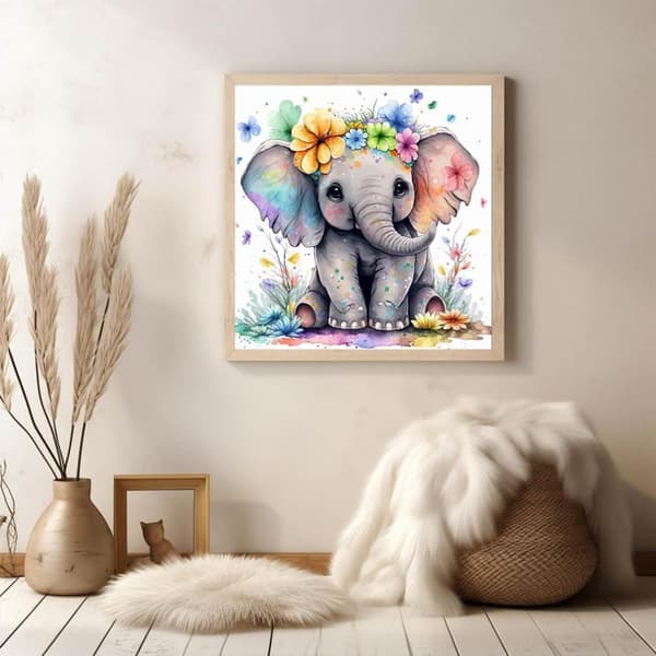 Bomclap Söt Elefant Diamantkonst - Rund Full Drill DIY Projekt 35x35 cm (5D Kristaller)
