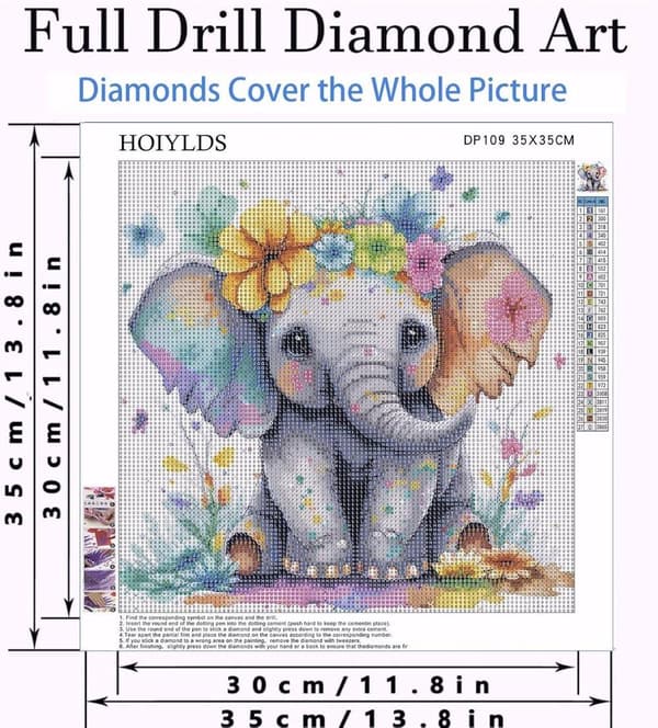 Bomclap Söt Elefant Diamantkonst - Rund Full Drill DIY Projekt 35x35 cm (5D Kristaller)
