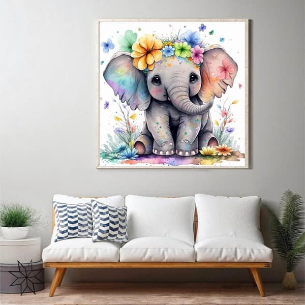 Bomclap Söt Elefant Diamantkonst - Rund Full Drill DIY Projekt 35x35 cm (5D Kristaller)