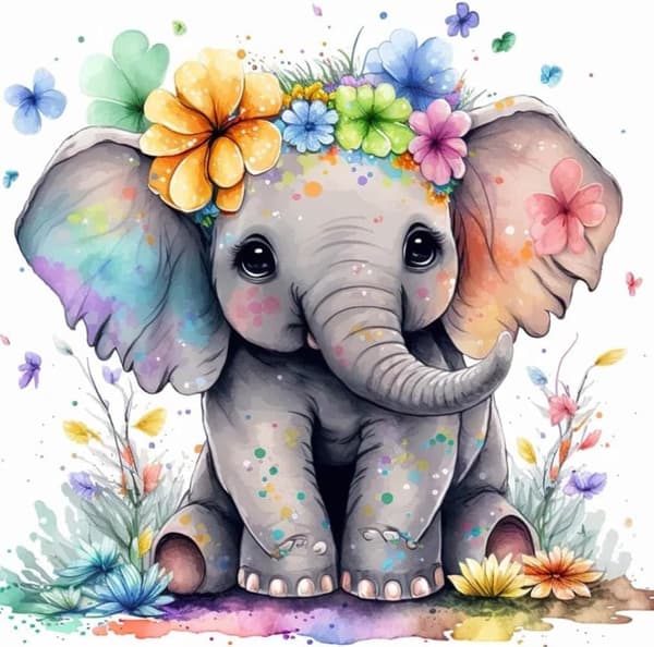 Bomclap Söt Elefant Diamantkonst - Rund Full Drill DIY Projekt 35x35 cm (5D Kristaller)