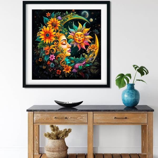 Bomclap Sol & Måne Diamantpussel - Romantisk Väggkonst 5D Rund Drill 35x35 cm
