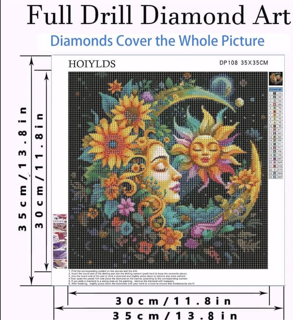 Bomclap Sol & Måne Diamantpussel - Romantisk Väggkonst 5D Rund Drill 35x35 cm