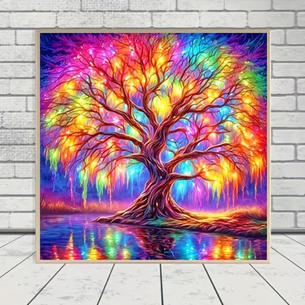 Bomclap Livets Träd Diamantmålning - Rund 5D Konstverk för Väggen 35x35 cm