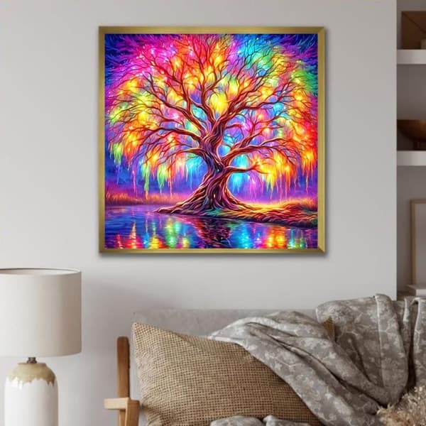 Bomclap Livets Träd Diamantmålning - Rund 5D Konstverk för Väggen 35x35 cm