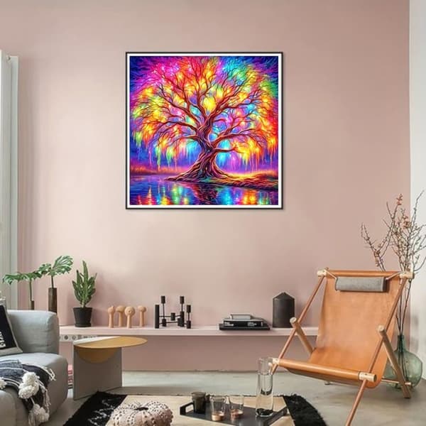 Bomclap Livets Träd Diamantmålning - Rund 5D Konstverk för Väggen 35x35 cm