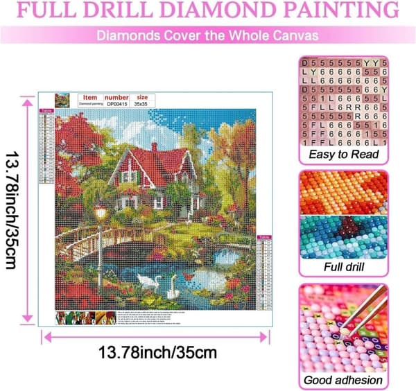Diamantkonstkits för Vuxna, 5D Landsbygd Diamantmålning DIY Landskap Diamantkonst, Rund Full Drill Diamanter, Diamantkonstkits för Hemdekoration - 13,