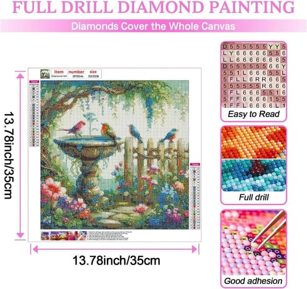 Trädgårdsbirds Diamantkonstkits för Vuxna, 5D Diamantmålning DIY Djur Diamantkonst, Rund Full Drill Diamanter, Diamantkonstkits för Hemdekoration - 13