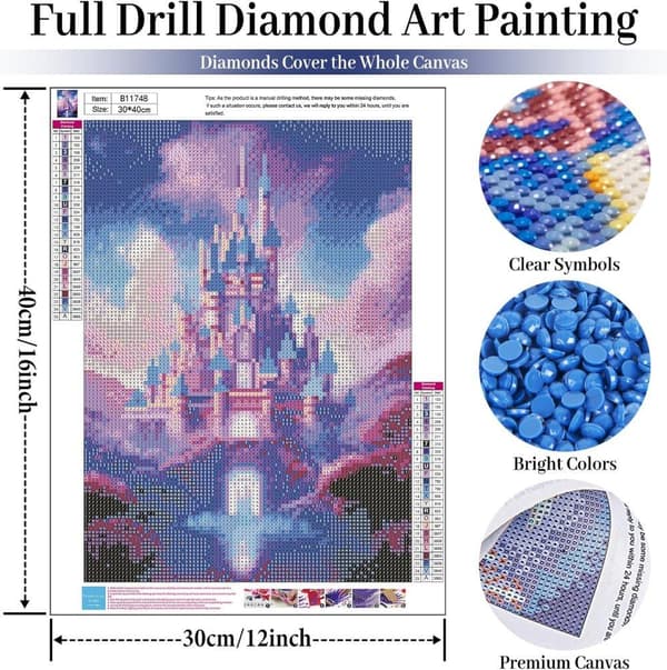 Bomclap Sagoslott Diamantmosaik - 5D tecknad borgdesign för vuxna nybörjare, hemdekoration 30x40 cm
