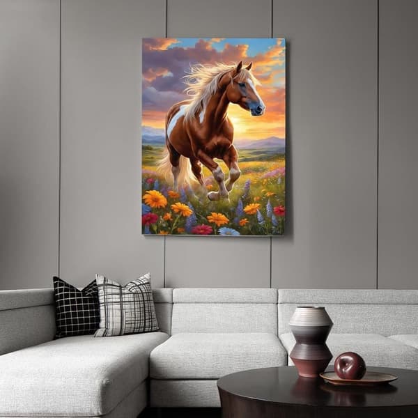 Bomclap Blommande Häst - 5D rundborrmönster djurmotiv, diamantpyssel för väggdekoration 30x40 cm