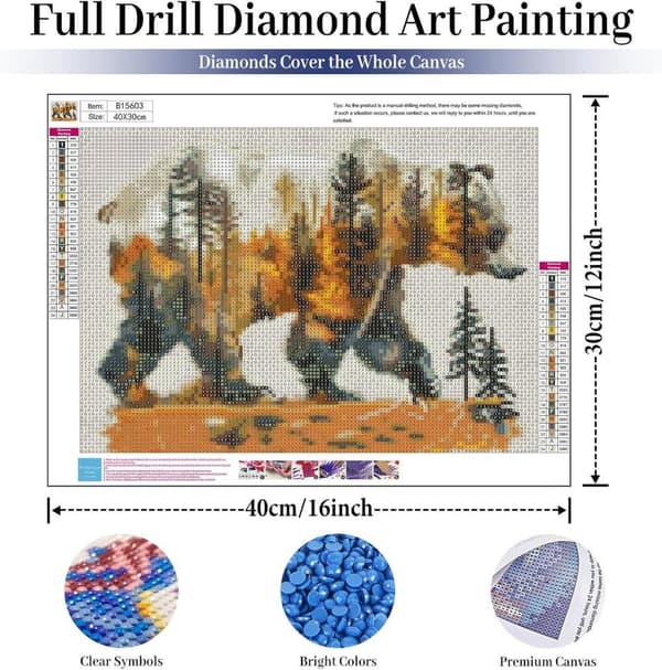 Bomclap Skogsbjörn Diamantkonst - 5D naturscen med kristaller, DIY-set 30x40 cm