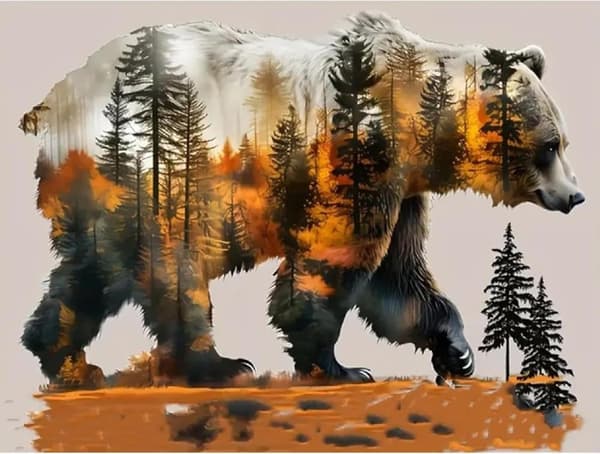Bomclap Skogsbjörn Diamantkonst - 5D naturscen med kristaller, DIY-set 30x40 cm