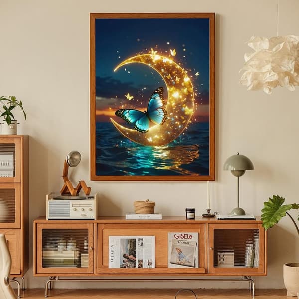 Bomclap Moon Butterfly Mosaic - 5D Night Scene Design aloittelijoille, kodinsisustus 30x40 cm