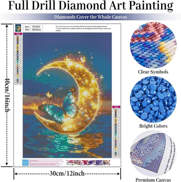 Bomclap Moon Butterfly Mosaic - 5D Night Scene Design aloittelijoille, kodinsisustus 30x40 cm
