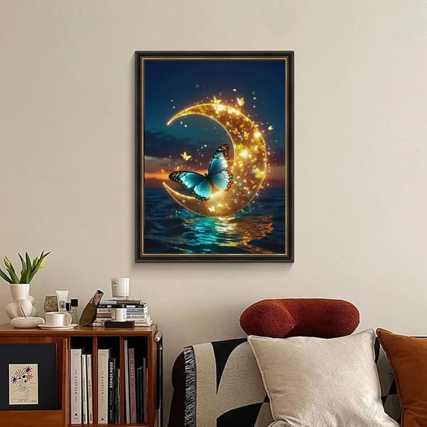 Bomclap Moon Butterfly Mosaic - 5D Night Scene Design aloittelijoille, kodinsisustus 30x40 cm