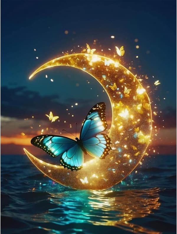 Bomclap Moon Butterfly Mosaic - 5D Night Scene Design aloittelijoille, kodinsisustus 30x40 cm