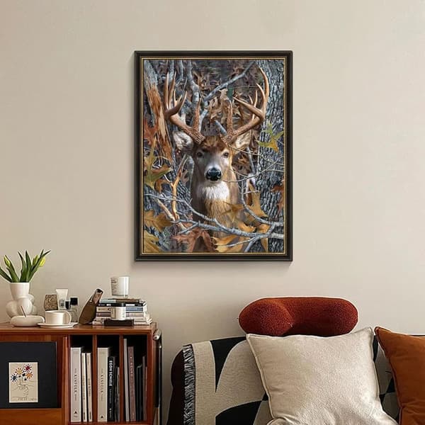 Bomclap Mystisk Skogshjort - 5D rundpärlemosaik djurdesign, inredningspresent 35x35 cm