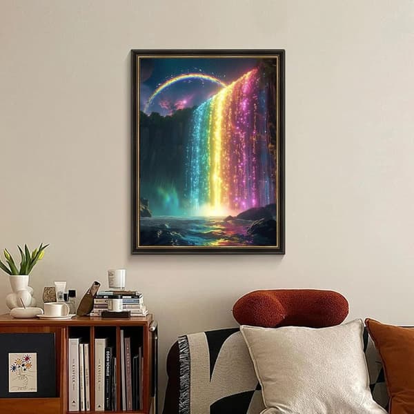 Bomclap Regnbågsvattenfall Diamantmålning - 5D fantasylandskap med full borrmönster, 30x40 cm