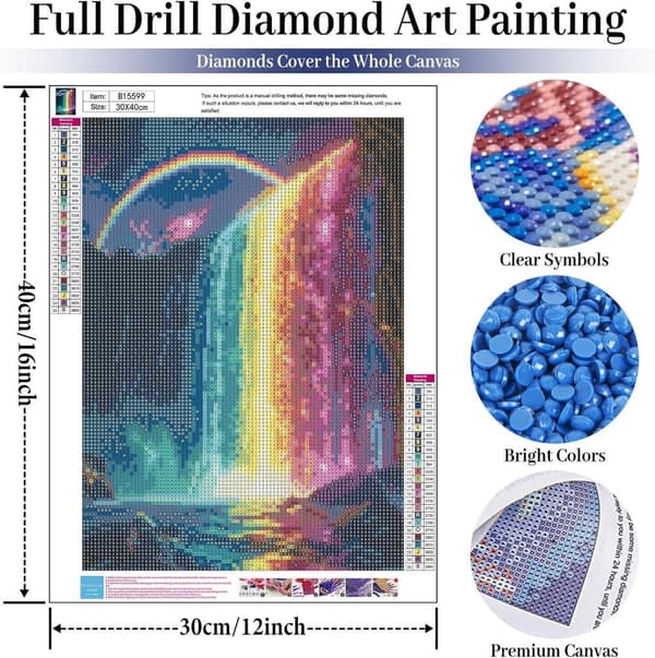 Bomclap Regnbågsvattenfall Diamantmålning - 5D fantasylandskap med full borrmönster, 30x40 cm