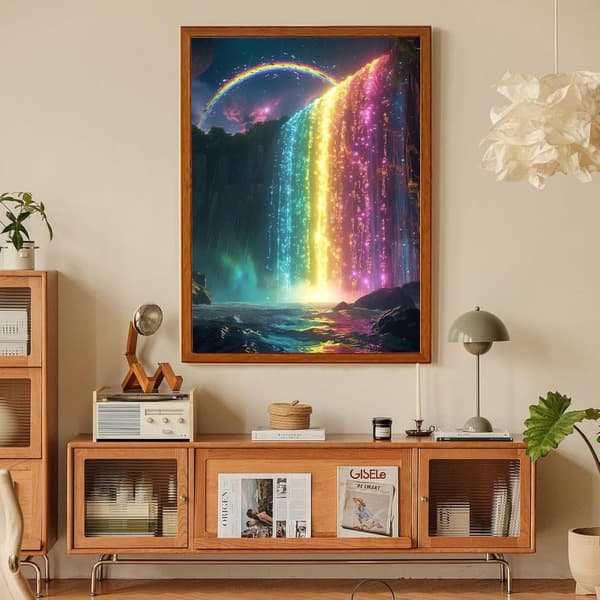Bomclap Regnbågsvattenfall Diamantmålning - 5D fantasylandskap med full borrmönster, 30x40 cm