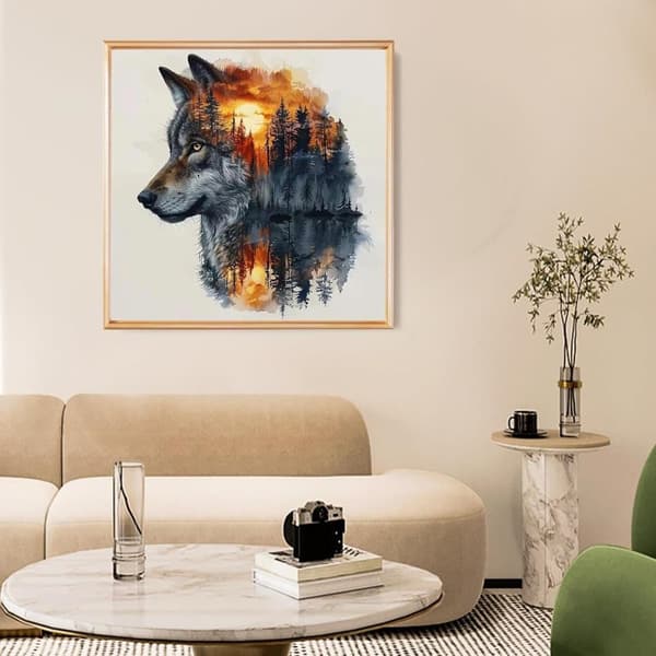 Bomclap Varg i Månsken Diamantmålning - 5D naturskogsdesign med kristaller, 35x35 cm