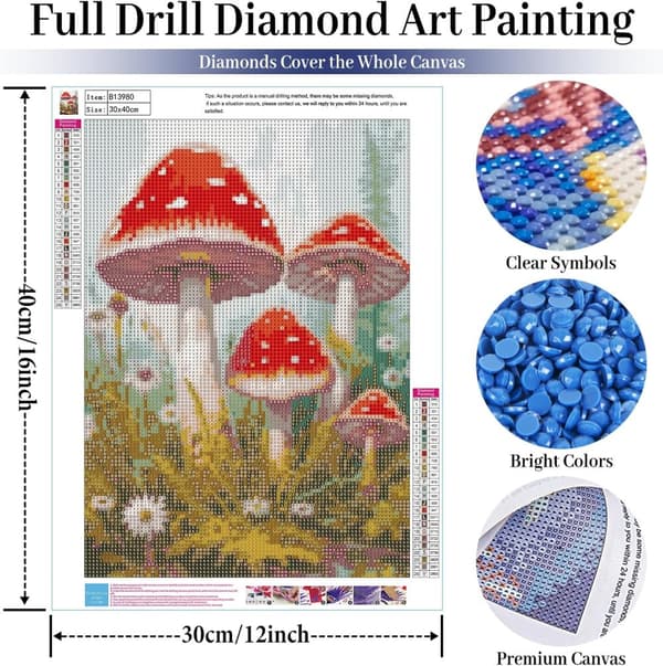 Bomclap Magiska Svamp Diamantmålning - 5D sagostil diamantpyssel, hemdekoration 30x40 cm