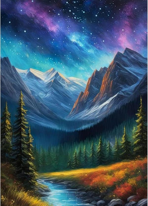 Bomclap Norrskensfjäll Diamantmålning - 5D Aurora landskapsmosaik, DIY 30x40 cm