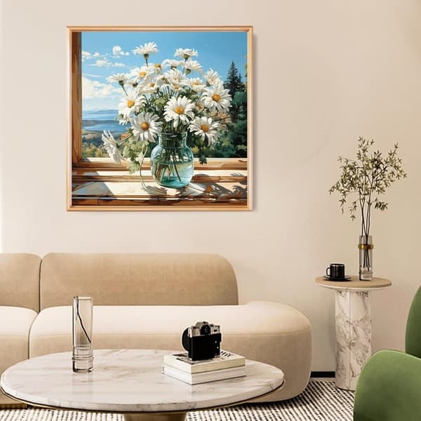 Bomclap Prästkragemåla Diamantmålning - 5D blomsterlandskap med rundpärlor, 35x35 cm