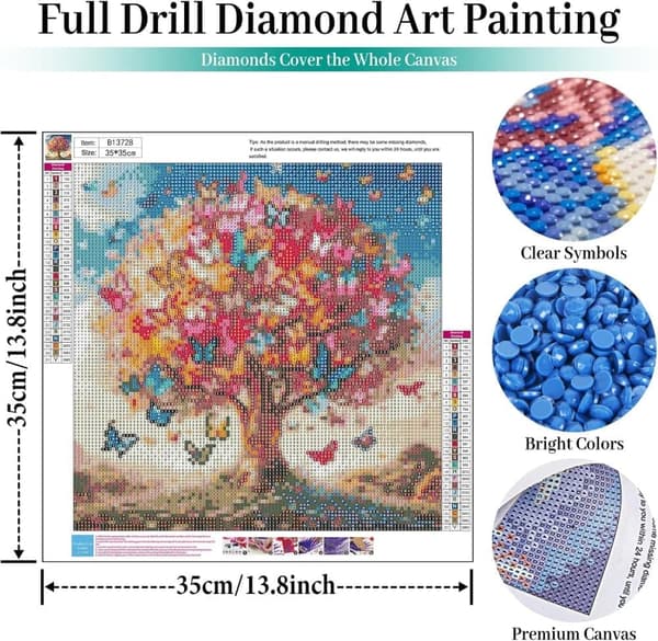 Bomclap Livets Träd Mosaik Diamantmålning - 5D färgglad fjärilsdesign, 35x35 cm