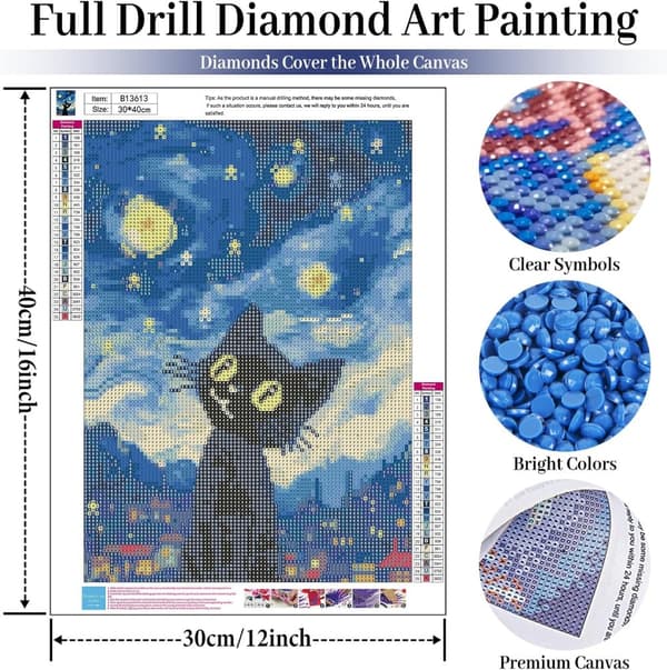 Bomclap Pawing Cat Diamond Painting - 5D Black Cat Design seinäkoristeluun, 30x40 cm