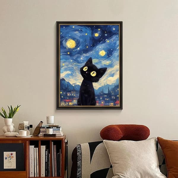 Bomclap Pawing Cat Diamond Painting - 5D Black Cat Design seinäkoristeluun, 30x40 cm
