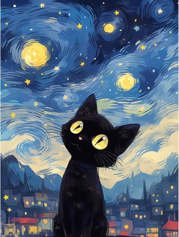Bomclap Pawing Cat Diamond Painting - 5D Black Cat Design seinäkoristeluun, 30x40 cm