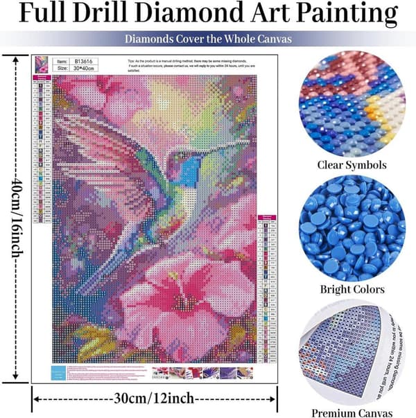 Bomclap Kolibrifågel Blomma Diamantmålning - 5D naturinspirerad mosaik, DIY 30x40 cm