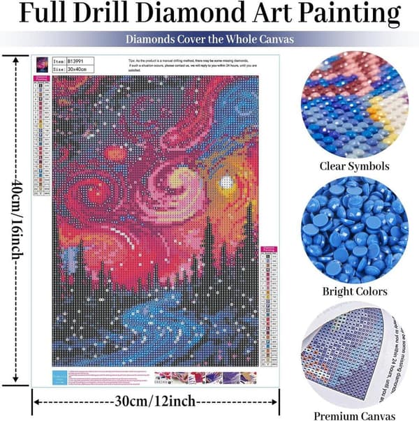 Bomclap Stjärnhimmel Diamantmosaik - 5D magisk nattscen för nybörjare, hemdekoration 30x40 cm