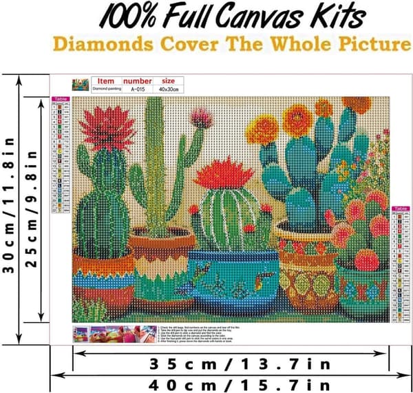 Bomclap Cactus Diamond Art - 5D täysi porauskuvio kiteillä, DIY-seinäkoriste 30x40 cm