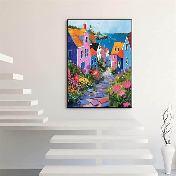 Bomclap Village Maisemamosaiikki Timanttitaide - 5D viehättävä kyläkohtaus pyöreillä helmillä, 30x40 cm