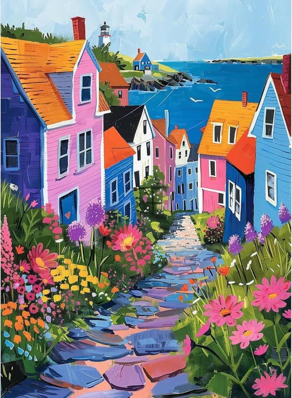 Bomclap Village Maisemamosaiikki Timanttitaide - 5D viehättävä kyläkohtaus pyöreillä helmillä, 30x40 cm