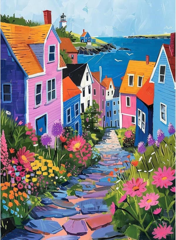 Bomclap Village Maisemamosaiikki Timanttitaide - 5D viehättävä kyläkohtaus pyöreillä helmillä, 30x40 cm