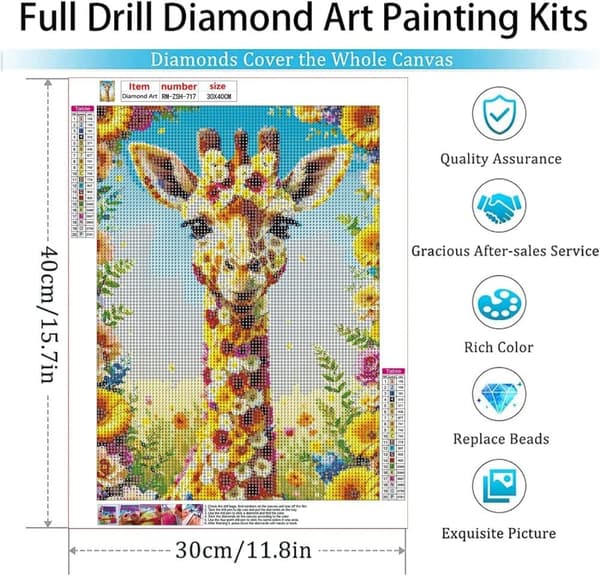 Bomclap Safari Giraff Diamantmålning - 5D höjdjursdesign för nybörjare, diamantkonst 30x40 cm