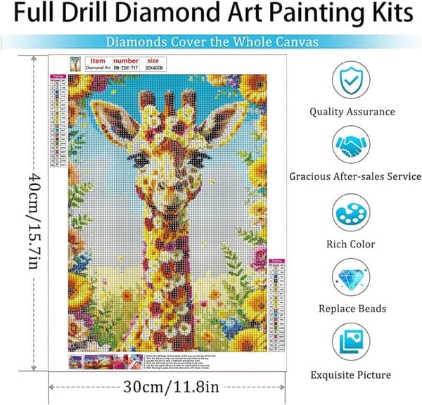 Bomclap Safari Giraff Diamantmålning - 5D höjdjursdesign för nybörjare, diamantkonst 30x40 cm