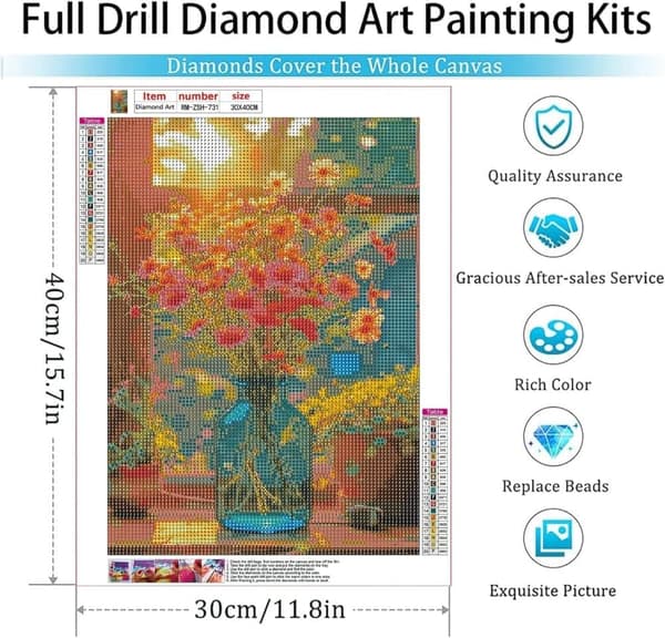 Bomclap Keramikvas Mönster Diamantmålning - 5D fullständig rundborrsdesign, DIY 30x40 cm