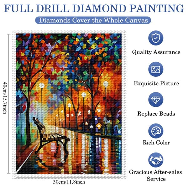 5D Diamond Painting – Autumnal Evening Path DIY Pärlkonst för Vuxna & Nybörjare, 30x40cm, Heminredning