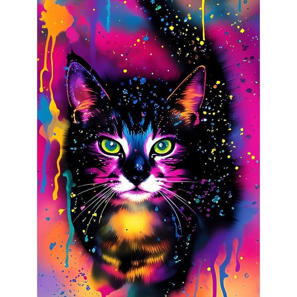 5D Diamond Painting – Färgsprakande Katt DIY Pärlkonst för Vuxna & Nybörjare, 30x40cm, Heminredning