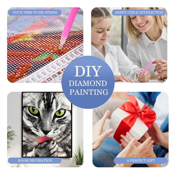 5D Diamond Painting – Svartvit Katt med Röd Leksak DIY Pärlkonst för Vuxna & Nybörjare, 30x40cm, Heminredning